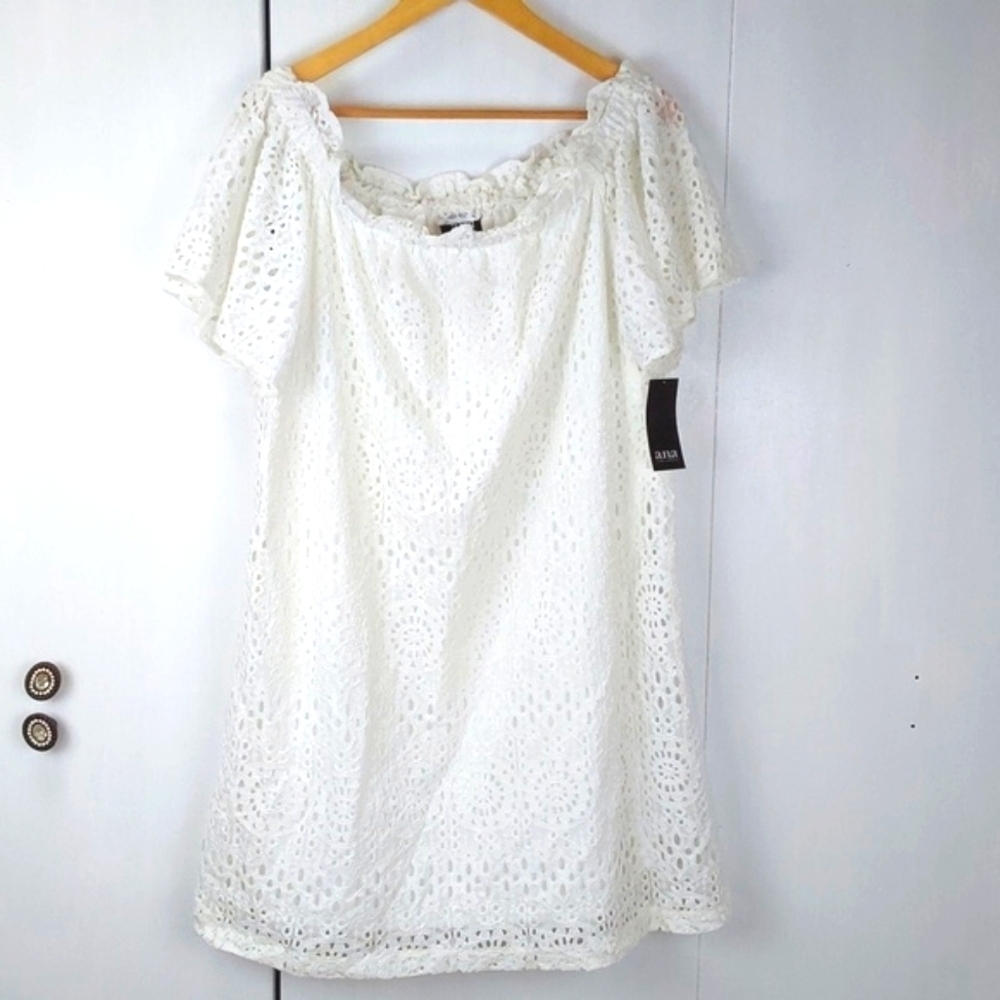 ANA |White Eyelet Crochet Off Shoulder Mini Dress Beach Resortwear Cruise Sz.XL
